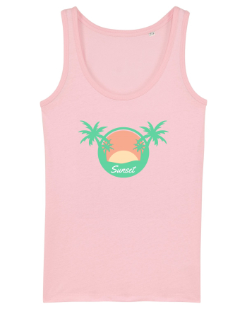 Sunset Palm Tree Beach Cotton Pink