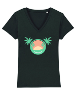 Sunset Palm Tree Beach Tricou mânecă scurtă guler V Damă Evoker