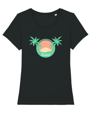 Sunset Palm Tree Beach Black