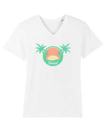 Sunset Palm Tree Beach White