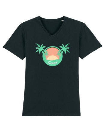 Sunset Palm Tree Beach Black