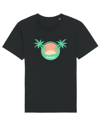 Sunset Palm Tree Beach Black