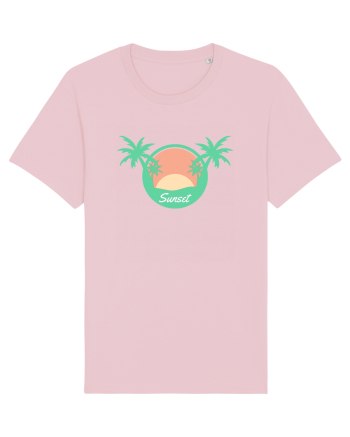 Sunset Palm Tree Beach Cotton Pink