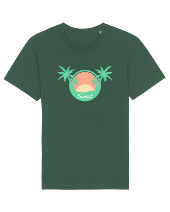 Sunset Palm Tree Beach Bottle Green