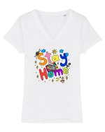 Stay Home Tricou mânecă scurtă guler V Damă Evoker