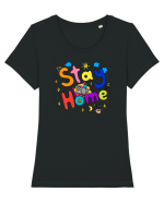 Stay Home Tricou mânecă scurtă guler larg fitted Damă Expresser
