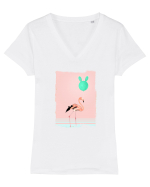 Flamingo Roz și Balonul Cactus  Tricou mânecă scurtă guler V Damă Evoker