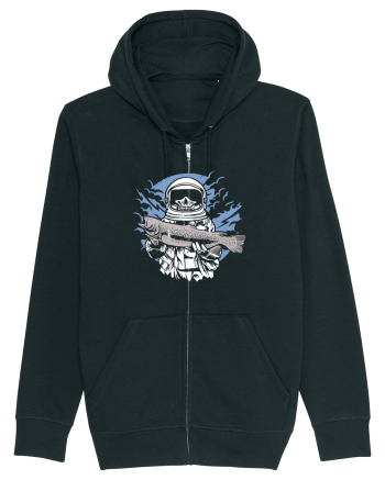 Skull Face Astronaut Fishing Black