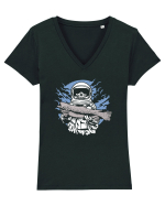 Skull Face Astronaut Fishing Tricou mânecă scurtă guler V Damă Evoker