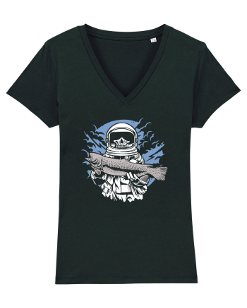 Skull Face Astronaut Fishing Black