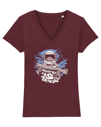 Skull Face Astronaut Fishing Burgundy