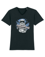 Skull Face Astronaut Fishing Tricou mânecă scurtă guler V Bărbat Presenter