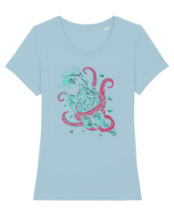 Astronaut Space Octopus Fight Sky Blue