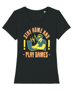 Stay Home And Play Games Tricou mânecă scurtă guler larg fitted Damă Expresser