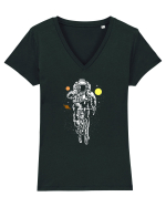 Astronaut Bicycle Galaxy Ride Tricou mânecă scurtă guler V Damă Evoker