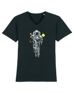 Astronaut Bicycle Galaxy Ride Tricou mânecă scurtă guler V Bărbat Presenter